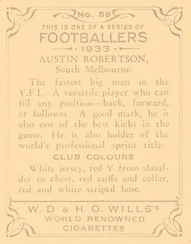 1933 Wills's Victorian Footballers (Large) #59 Austin Robertson Back